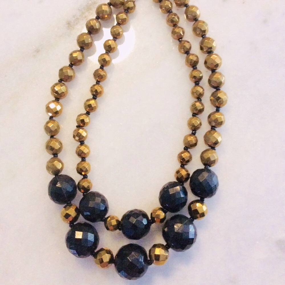 Vintage Bead Necklace gold, black
